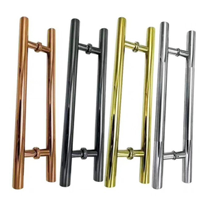 Maniglia per Porta Scorrevole in Stile Moderno Cinese in Acciaio Inox e Legno con Vetro per Negozi e Hotel - Product Image 6