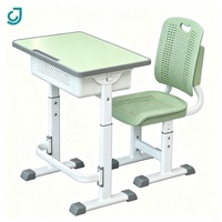 Ensemble de chaise et de bureau d'écolier JC Classroom, table d'étude en bois réglable en hauteur avec chaise en PP pour projet scolaire