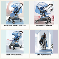 Poussette pour bébés High View avec poignée réversible, siège pliable compact, capote, panier de rangement, poussette pliable inclinable