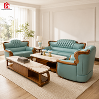 Ensemble de canapés de luxe européens, cadre en bois massif noir et or, canapé en cuir de vachette pleine fleur pour grand appartement ou villa