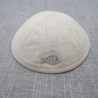 Top Kipot Kippah de lino con logotipo de animal bordado personalizar gorro de judaísmo sombrero hebreo cubierta de cabeza judía Kippot a granel