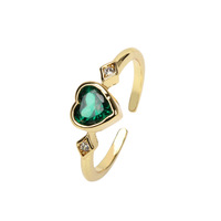 Landy – bague rétro en zircon cœur émeraude pour femme, anneau ouvert en cuivre plaqué or