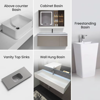 Lavabo mural en marbre à surface solide pour hôtel, avec traitement de polissage, design moderne écologique, robinet monotrou