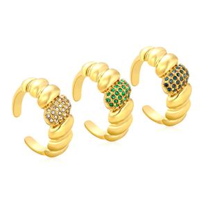 แหวนครัวซองต์ประดับเพชรซิคอนแบบเปิดปรับขนาดได้ ชุบทอง 18K วัสดุสแตนเลสสตีล แหวนแฟชั่นสำหรับผู้หญิง แหวนหมั้น แหวนแต่งงาน - Product Image 3