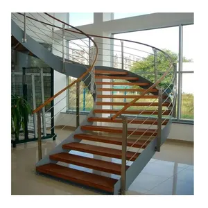 Indoor benutzerdefinierte doppelte stahlplatte balken gebogene treppen gerade holzbogen-treppe preise