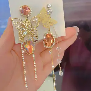 Fashion One Styles Of Hot-Selling Butterfly Earrings Female Trend Shiny Long Tassel Earrings Party Beautiful Jewelry