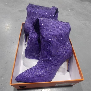 Bottes pour femmes à talon aiguille, confortables, en strass de cristal de grande taille, hauteur genou - Product Image 6