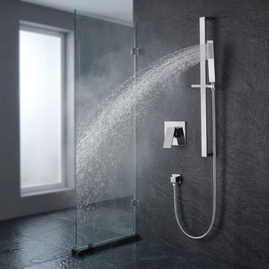 59-1 Chrome Polished Brass Wall Concealed <b>Shower</b> Set with Sliding Rod Square Handheld <b>Rainfall</b> <b>Shower</b> Soft Spray Modern Design - Product Image 3