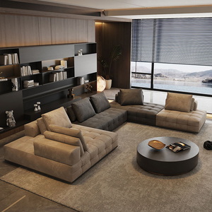 Sofá Seccional Modular Italiano Budapest, Tapizado en Cuero Genuino, Muebles Modernos de Lujo para Sala de Estar de Villa - Product Image 4