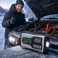 Démarreur de batterie 2-en-1 avec pompe à air 2000A, charge USB, lumière d'urgence LED, affichage numérique, booster de batterie 12V 8000mAh, gonflage des pneus