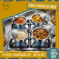 Ensemble de casseroles modernes en acier inoxydable côtelé, écologiques, légères, multi-pièces, avec couvercle à poignée arquée, compatibles induction et gaz, pour la cuisine domestique