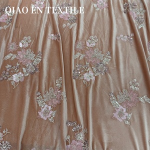 Tela Brocada de Alta Gama, Resistente, de Terciopelo, con Bordado Tridimensional de Tubos de Cuentas, Spandex/Poliéster para Niñas - Product Image 4