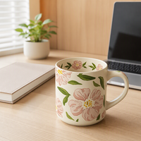 Tasse en céramique rose mat Hibiscus, tasse à café de bureau, tasse à thé en porcelaine florale avec poignée, vaisselle pour le bureau, la maison, le café