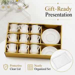 Juego de Tazas y Platos de Cerámica Blanca para Espresso, 12 Piezas para 6 Personas, Tazas de Café de Porcelana Minimalistas con Caja de Regalo Dorada, 3oz - Product Image 2