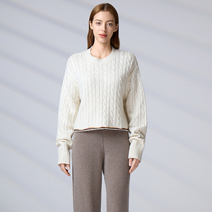 Custom LOGO Long Sleeve Knitwear Ladies Oversized <b>Jumper</b> Winter Knitted Top Women Cable <b>Pullover</b> Sweater - Product Image 3