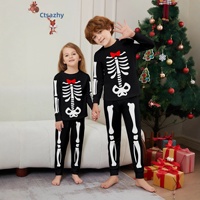 Tenues de Noël 2025 pour parents et enfants, pyjama familial en polyester avec imprimé lettre Père Noël, ensemble de pyjama unisexe contrasté
