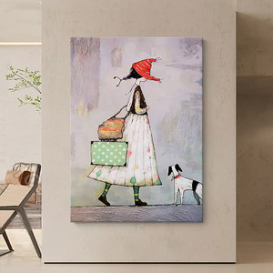 Cartoon Puppy Abstract Figure Oil Painting Hand Painted Wall <b>Art</b> For Entryway Living Room Decor - Product Image 3