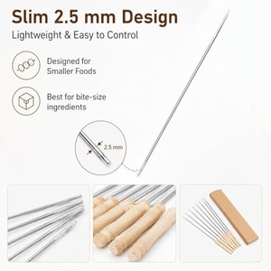 Brochetas Reutilizables de Acero Inoxidable con Mango de Madera, Palitos Largos de Metal para Asar al Aire Libre y Barbacoa - Product Image 2
