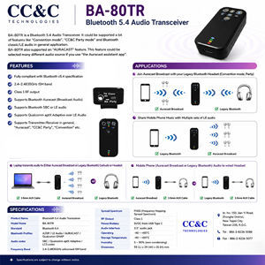 Émetteur-récepteur audio de diffusion CC&C BA-80TR de qualité supérieure, vente directe usine, prise jack 3,5 mm USB Type-C pour 70 m, en plastique - Product Image 5