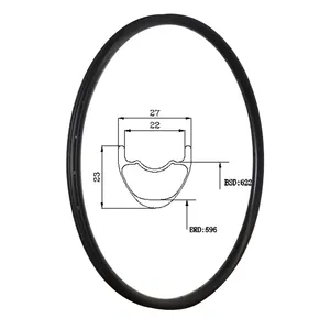 29er MTB 자전거 림 27mm 와이드 hookless 탄소 림 관형 23mm 딥 UD 3K 매트 광택 24 28 32 H 산악 디스크 자전거