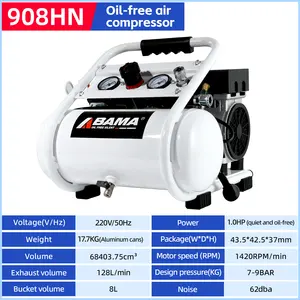 Nouveau compresseur d'air à piston dentaire électrique Portable 220V 1HP 128L/min avec réservoir d'air en aluminium 8L