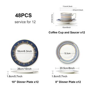 Vajilla de Porcelana Fina Azul y Dorada de Alta Calidad, 48 Piezas, Apta para Microondas, para Decoración del Hogar - Product Image 6