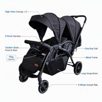 Poussette double pliable avec panier de couchage haute visibilité, cadre métallique léger, position assise et inclinable pour nouveau-nés et tout-petits de 0 à 3 ans