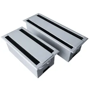 Double side 300/400 mm Damping Flip cover soft closing Brush wire cable grommet box with socket hole for office computer table