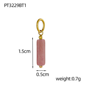 Encantos de barra de piedra cilíndrica | Lazo de acero inoxidable chapado en oro PVD de 18 quilates con colgantes de piedras preciosas naturales para la fabricación de joyas DIY - Product Image 6