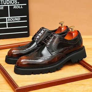 Chaussures d'automne décontractées pour hommes en cuir premium, style anglais, brogues gravées à bout pointu, plateforme, motif léopard, imperméables - Product Image 5