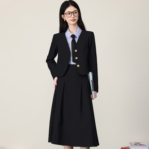 Women's Black Suit <b>Set</b> Midi Skirt Slim Fit Professional <b>Office</b> Lady Anti-Wrinkle Polyester Formal Wear - Product Image 3