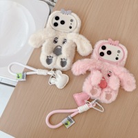 Coque de téléphone en peluche lapin 3D avec nœud mignon pour iPhone 18 Pro Max 17 Pro 16 Pro Max 15, avec chaîne, étuis chauds et moelleux, couverture Kawaii