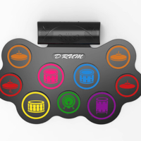 Batterie de percussions électroniques professionnelle portable et pliable avec alimentation USB/batterie, construction en acier pour débutants - Design coloré