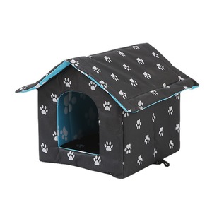 Casa para mascotas para gatos y perros, impermeable, plegable, con diseño de huellas de patas, uso en interiores y exteriores, tamaño pequeño, color negro - Product Image 3