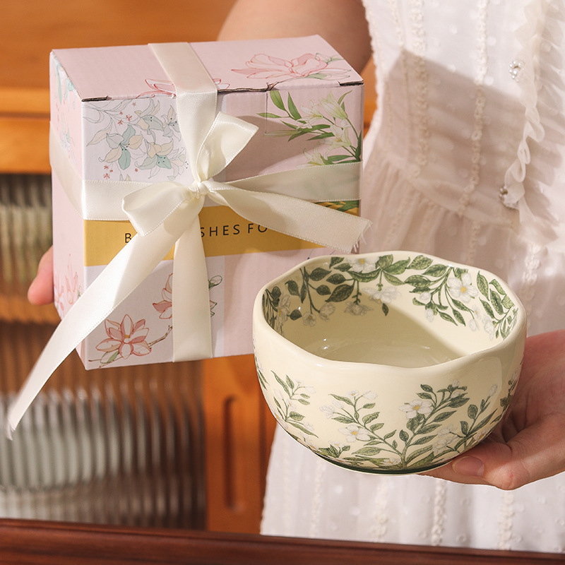 Ciotola di riso-mughetto verde-confezione regalo-include cucchiaio