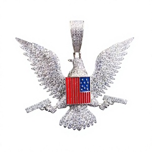 Colgante con diseño de águila y bandera estadounidense, chapado en plata, joyería hip hop para hombre, diseño con microincrustaciones. - Product Image 1