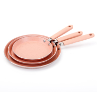 Poêle à pizza rose antiadhésive en aluminium avec poignée en bakélite douce au toucher, compatible induction, résistante au four, poêle à frire moderne pour cuisinière à gaz