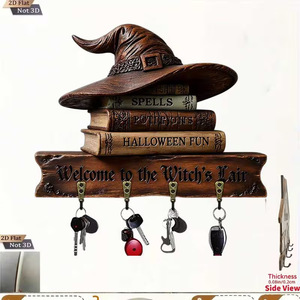 Porta Llaves <span class=keywords><strong>de</strong></span> Pared <span class=keywords><strong>de</strong></span> Madera con Diseño <span class=keywords><strong>de</strong></span> <span class=keywords><strong>Libro</strong></span> <span class=keywords><strong>de</strong></span> Hechizos y Sombrero <span class=keywords><strong>de</strong></span> <span class=keywords><strong>Bruja</strong></span> Vintage, Decoración para <span class=keywords><strong>el</strong></span> Hogar, Regalo, Venta al por Mayor - Product Image 5
