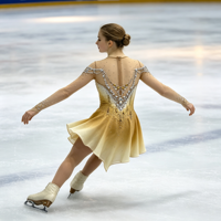 Robe de patinage artistique à paillettes dorées dégradées avec strass, manches longues et jupe en maille pour enfants et adultes, performance de patinage sur glace