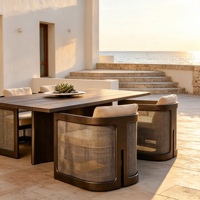 Ensemble de salle à manger d'extérieur moderne personnalisé en aluminium et rotin tressé, table et chaises de patio en aluminium, mobilier d'extérieur