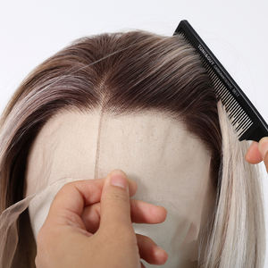 Future Fiber 13x6 Lace Bob peluca <span class=keywords><strong>gris</strong></span> <span class=keywords><strong>plata</strong></span> Ombre fibra suave de alta calidad Bob Cabeza corta <span class=keywords><strong>pelo</strong></span> liso suave y transpirable - Product Image 3