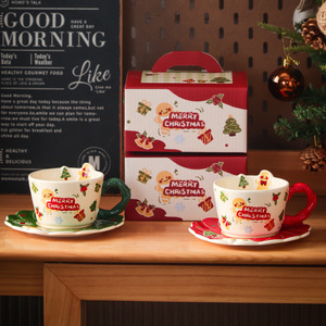 Taza de Café de Cerámica Resistente <span class=keywords><strong>a</strong></span> Altas Temperaturas con Diseño de Hombre de Jengibre Navideño, con Platillo, <span class=keywords><strong>para</strong></span> el Hogar, la Oficina, el Desayuno de los Niños - Product Image 3