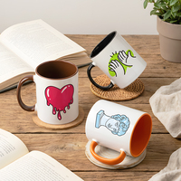 Mug en céramique blanc de 11 oz pour sublimation, extérieur blanc, intérieur et poignée colorés, tasse à café personnalisable par transfert thermique