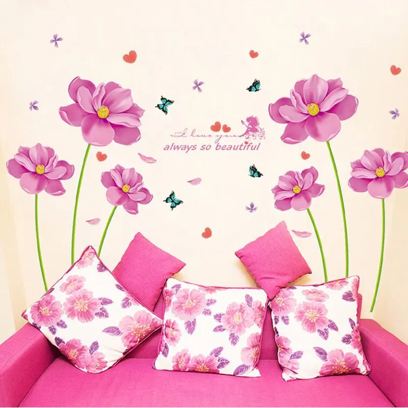 Peony Rose Flowers Printed PVC Wallpaper Stickers Art Nursery Decals for Kids Living Room Interior Decoration Wall Sticker