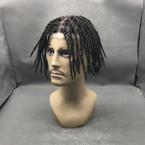 Cheveux tressés torsadés noirs pour hommes, toupet 100% cheveux humains indiens, pièce en PU avec nœuds simples, toupet - Product Image 2