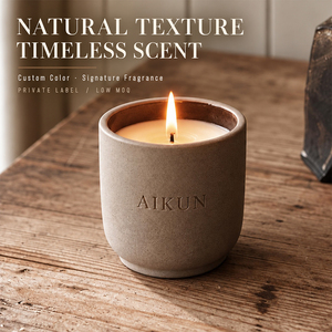 Bougie parfumée Aikun en pot céramique à mèche unique, texture naturelle, couleur personnalisée, parfum signature, avec étiquette privée, faible MOQ - Product Image 1