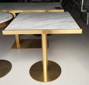 Juego de mesa de comedor con parte superior de mármol de piedra artificial, patas doradas, mesa de <span class=keywords><strong>restaurante</strong></span> sencilla para comida rápida, <span class=keywords><strong>restaurante</strong></span> - Product Image 5