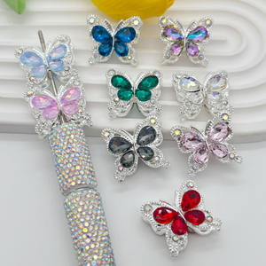 Cuentas de agujero recto de mariposa de cristal de doble cara, cuentas de pluma DIY con incrustaciones de diamantes de aleación pesada para componentes de accesorios de joyería - Product Image 6