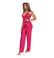 Combinaison à paillettes sans manches pour femmes de haute qualité avec ceinture profonde en V et combinaison à jambes larges OEM