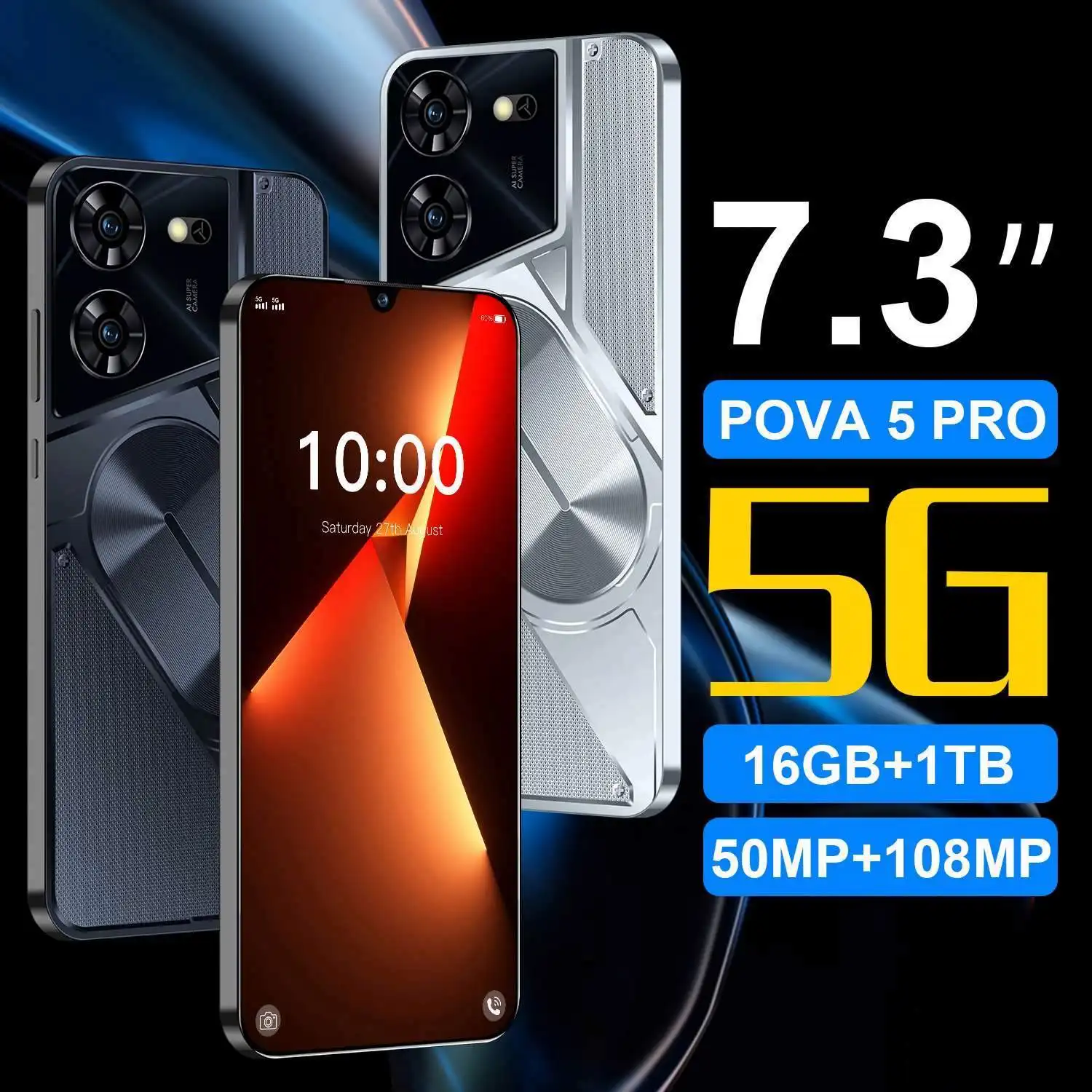 Pova 5 pro 국제 5G 휴대 전화 지원 듀얼 카드, 나노 SIM 카드. 16 + 1 TB. 6800mAh 초대형 배터리 용량